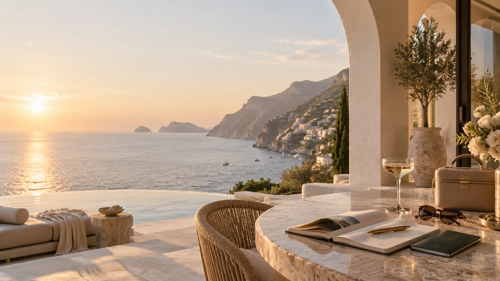 Amalfi Coast terrace at golden hour — W Travel Haus